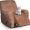 Leather Look Recliner Chair Covers, 4-Pieces Stretch Recliner Cover, Soft Reclining Chair Slipcover, Washable Furniture Protector for Large Lazy Boy Recliner (1 XL Seater, 06 Brown)