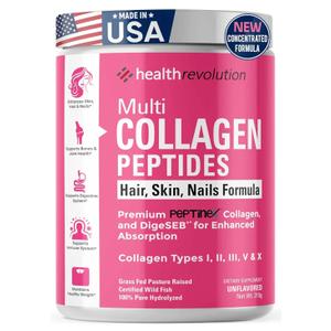 Multi Collagen Peptides Powder – Types I, II, III, V, X, Hydrolyzed Collagen for Women, 99% Absorption, Skin Hair Nails Joints, Triple Refined - No Clumping, Non-GMO, Gluten Free, Grass Fed Unflavored