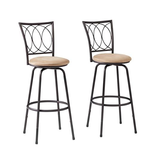 VECELO Bar Stools,  Adjustable Barstool,Swivel Counter Stool with Upholstered Seat,Steel Bistro Pub Chairs, Curved Line Backrest, Set of 2