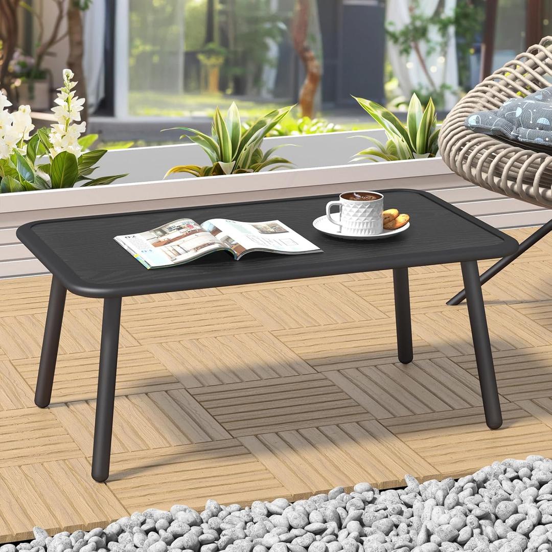 C-Hopetree Small Rectangle Outdoor Side Coffee Table for Outside Patio, Black Metal Top
