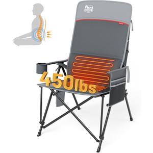 TIMBER RIDGE Oversized Camping Chair with Lumbar Support, Portable Folding Chair Heavy Duty for Adults Supports 450 LBS for Outdoor Camping, Lawn, with High Back, Cup Holder, Side Pocket - Grey