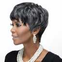 MOONSHOW Short Pixie Wigs for Black Women Pixie Cut Wigs for Black Women Short Layered Wig with Bangs for Women Synthetic Glueless Short Wig (Mixed Grey)