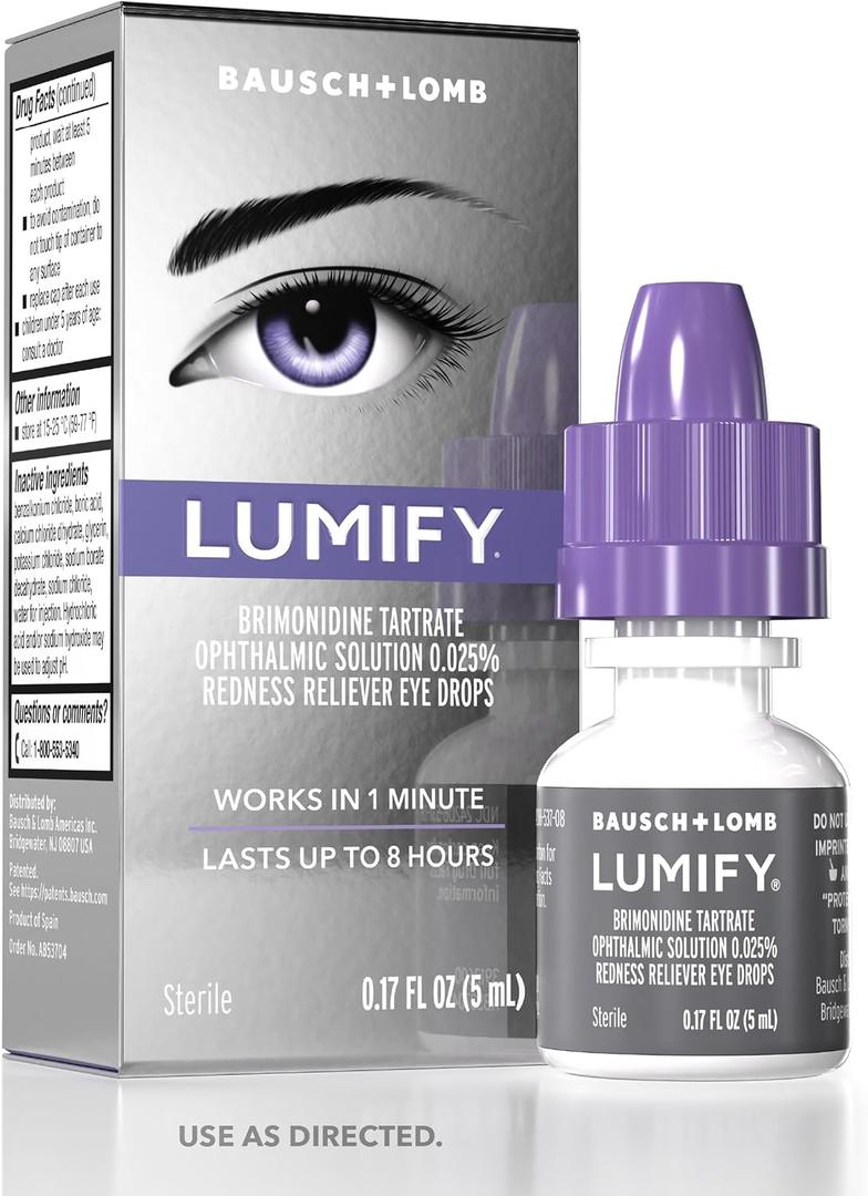LUMIFY Eye Drops for Red Eyes, Redness Reliever for Brighter Looking Eyes, Works in 1 Minute & Lasts Up to 8 Hours, Eye Drops, 0.17 Fl Oz (5 mL), Best By: 01/2026