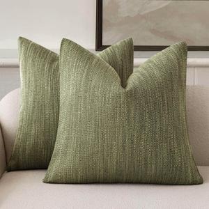 Foindtower Set of 2 Decorative Textured Burlap Linen Throw Pillow Covers Farmhouse Boho Cushion Cover Solid Accent Pillowcase for Couch Sofa Bed Living Room Home Decor,20×20 Inch,Olive Green
