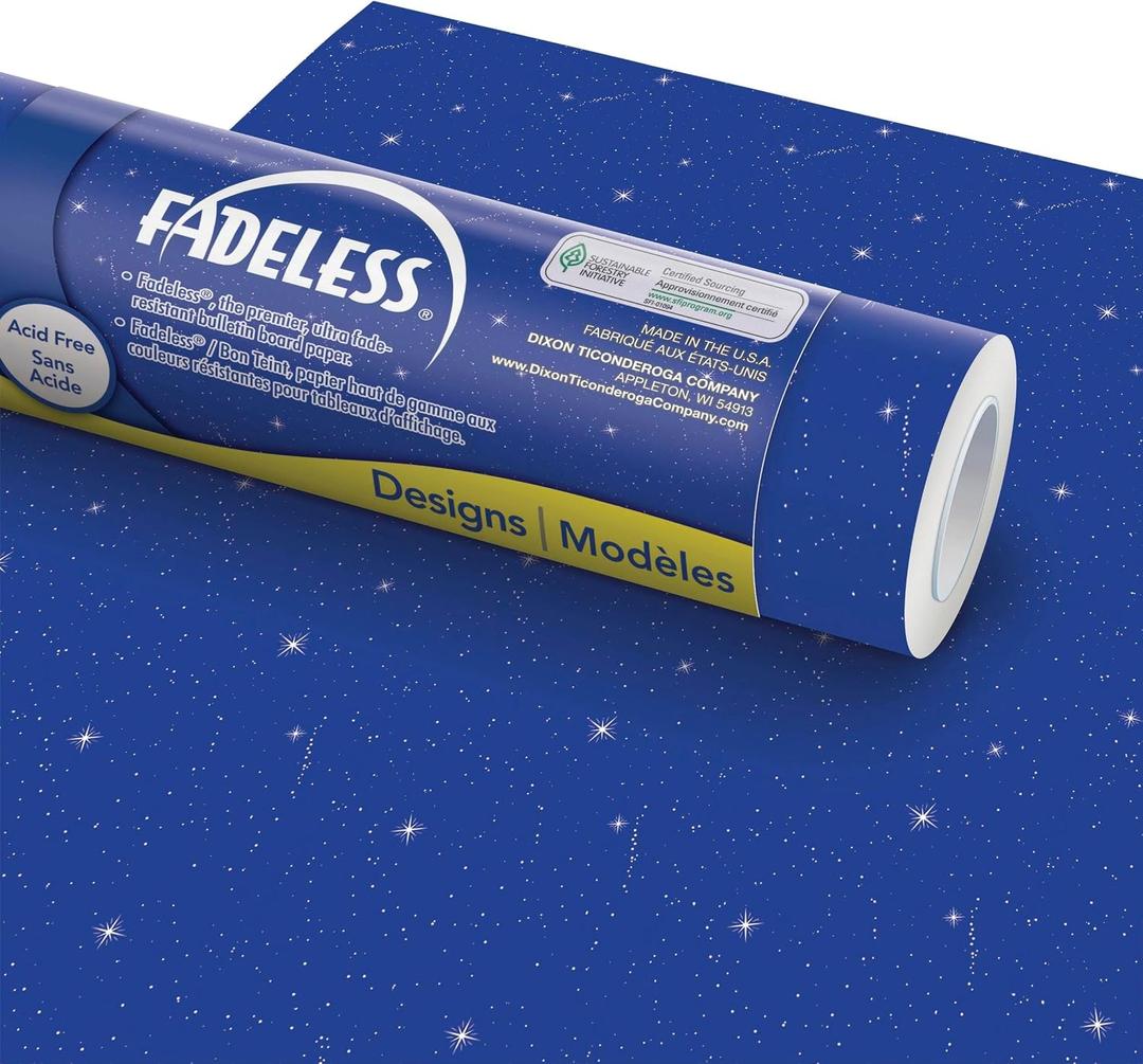Fadeless Bulletin Board Paper, Fade-Resistant Paper for Classroom Decor, 48 x 12, Night Sky, 1 Roll