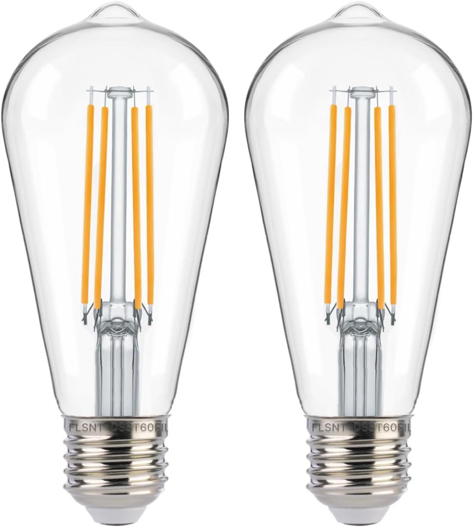 FLSNT Dusk to Dawn Outdoor Sensor ST19 LED Light Bulb, 7W (60W Eqv.), 800LM,Vintage Filament E26 Base, Auto On/Off Photocell Automatic for Energy-Efficient Outdoor Lighting, 2700K Soft White, 2 Pack