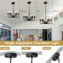 Black Chandelier for Dining Room, Rustproof 6-Light Farmhouse Chandelier Light Fixture, 47Inches Modern Candle Hanging Light for Bedroom, Adjustable Rope, E12 Small Base, Bulbs Not Included