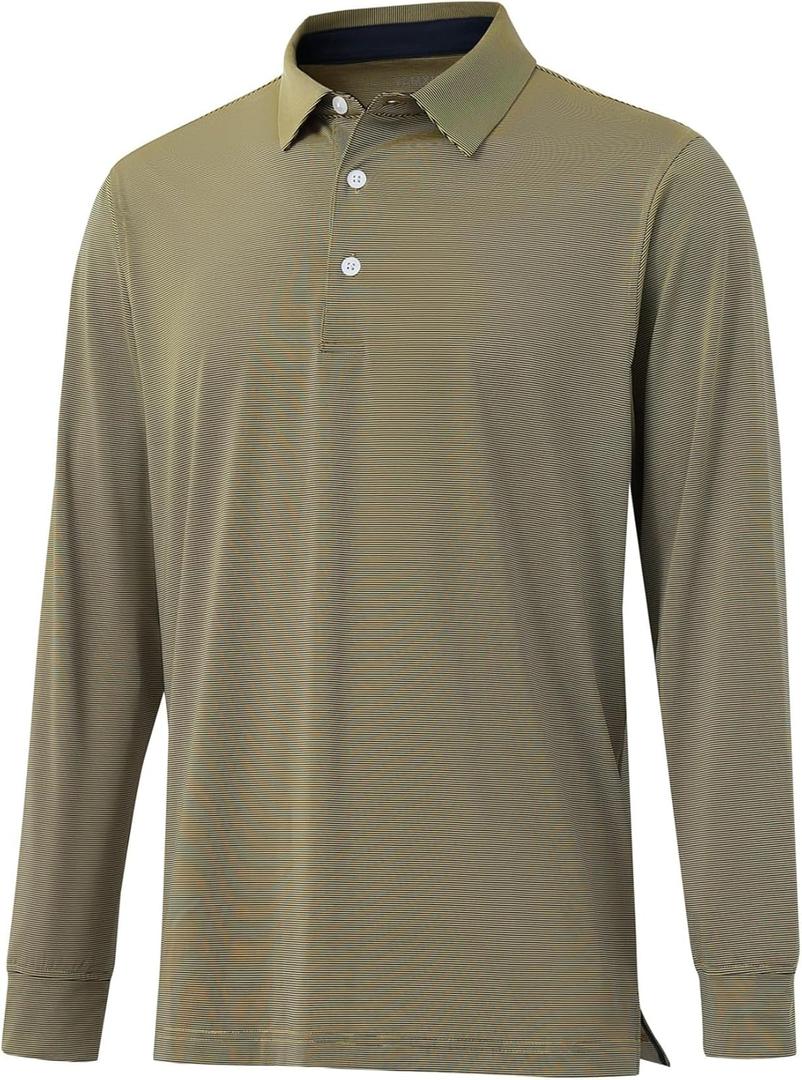 Mens Golf Shirts Long Sleeve Moisture Wicking Collared Work Business Casual Tennis Polo Shirts for Men (XXXL)