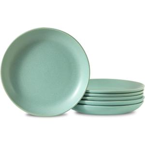 Dinner Plates Set of 6, 10 Inch Stoneware Plates for Salad, Appetizer, Dessert, Farmhouse Dinnerware Dishes for Christmas Thanksgiving Gift, Microwave & Dishwasher Safe, Matte Turquoise