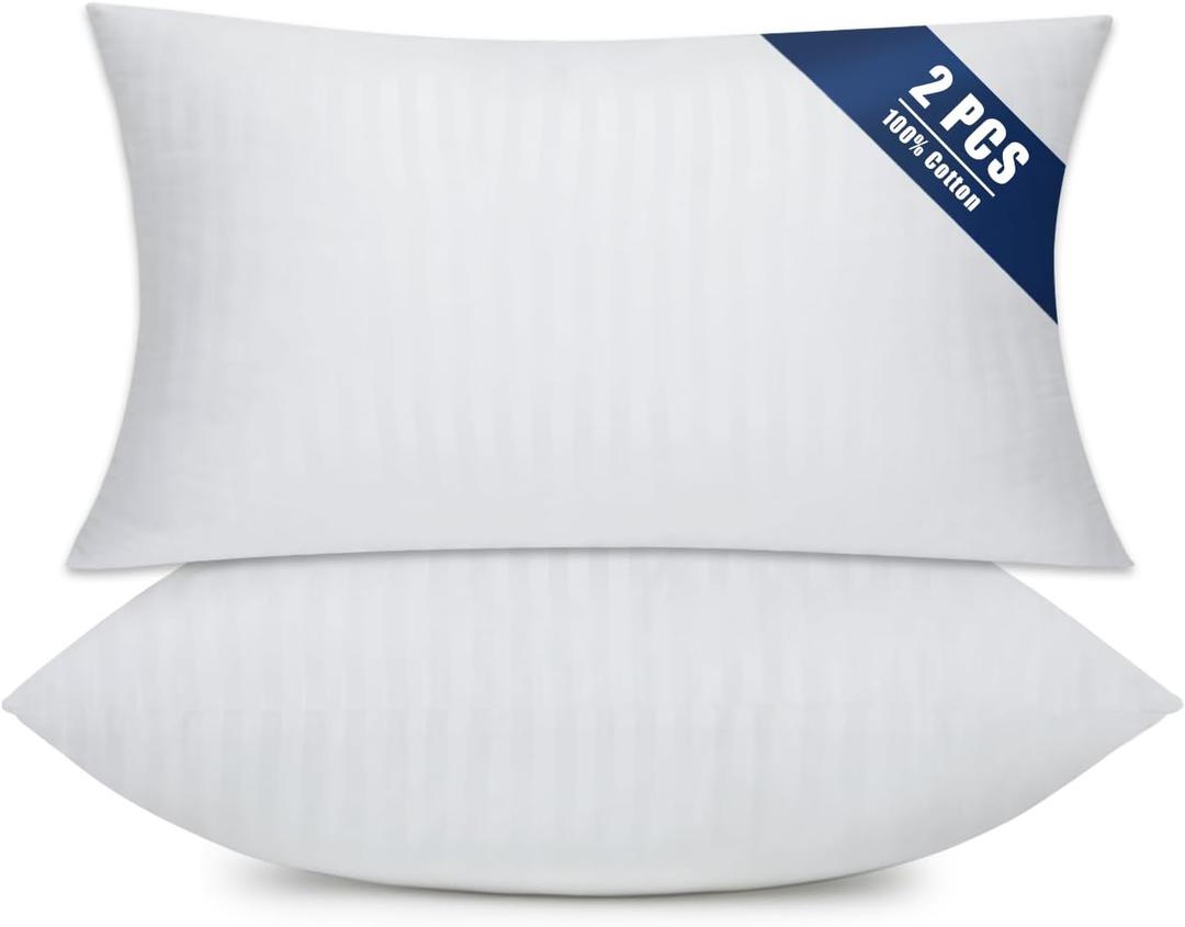 OKBA Set of 2 Throw Pillow Inserts, Hypoallergenic Soft & Firm Cushions with 100% Cotton Cover, 12x20 Pillows Filler for Side Sleepers, Sofa, Bed and Home Decor, Indoor Quality Hotel Pillows (12x20 Inch (Pack of 2)-1CM Stripe)