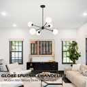 KoKo&Yukina 6-Light Sputnik Chandelier Black Sputnik Chandeliers Modern Mid Century Globe Pendant Light Matte Black Finished with Milky White Globe Glass Lampshade for Bedroom Kitchen Living Room, 38 inches