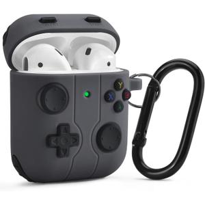 KOREDA Compatible with AirPods Case Cover, Cute Funny Cool Game Player Design Silicone Protective Case for AirPod 1st/2nd Generation Charging Case (Gray)