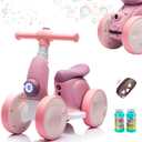 JoyRydz 6V Electric Baby Balance Bike with Bubble Machine,4 in 1 Toddler Balance Bike w/Remote for 1 Year Old Boys Girls Kids Bubble Bike Ride on Toys w/Powered Motor,Music,LED Lights (Purple)