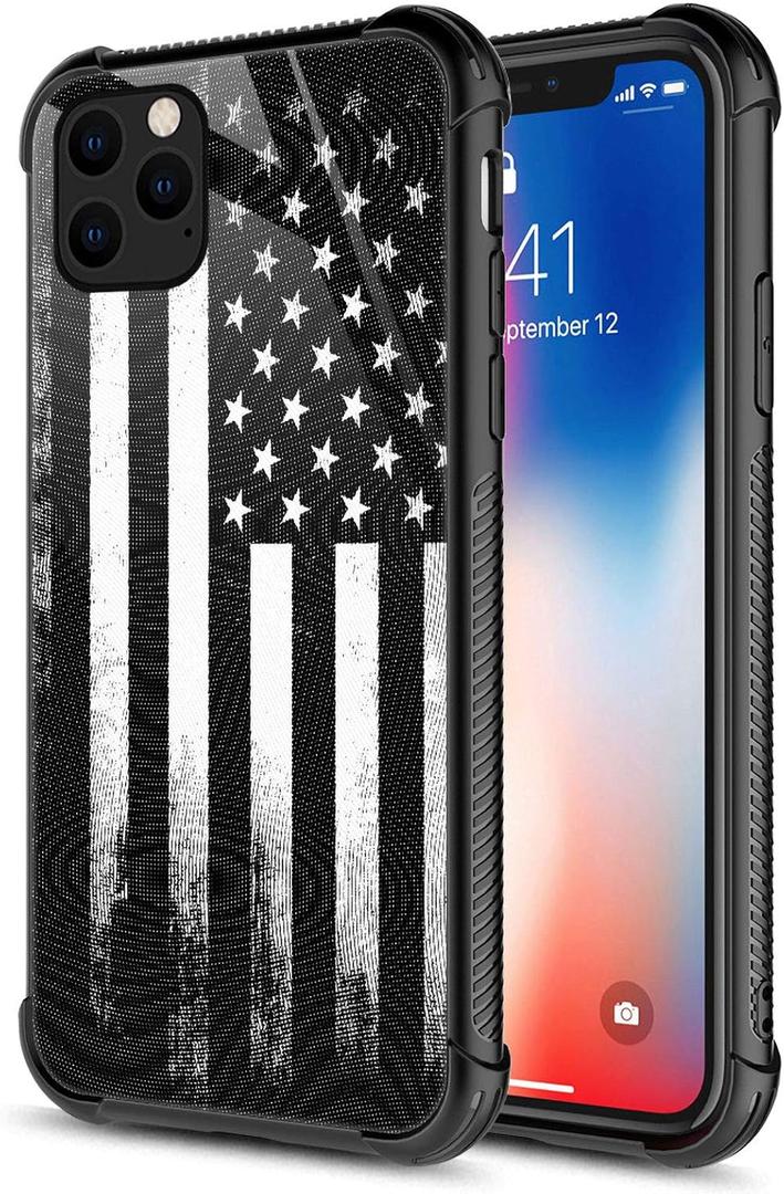 CARLOCA Compatible with iPhone 11 Case,Retro Black White American Flag iPhone 11 Cases for Girls,Graphic Design Shockproof Anti-Scratch Drop Protection Case for iPhone 11