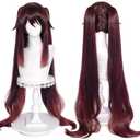 SL Brown Pigtails Wig for Hu Tao Cosplay Wig Anime Straight Cosplay Hair Wigs with Ponytails + Cap (Hu Tao) Long