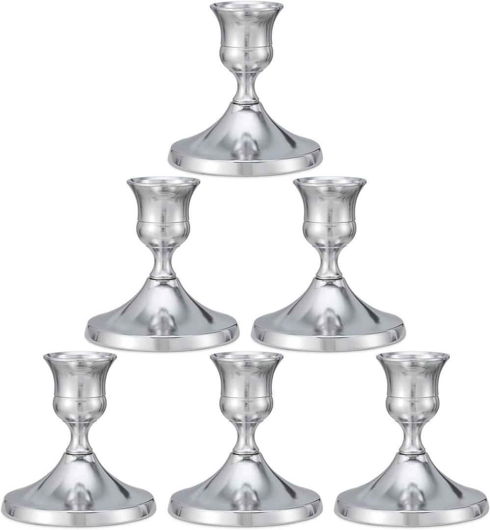 Candlestick Holders Taper Candle Holders, 6PCS Silver Candle Holder Set for Table Centerpiece, Vintage Candle Stand for Table Centerpieces, Home Decor,Weddings,Festival and Parties (6, Silver)