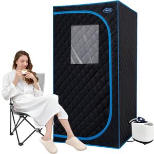 Portable Steam Sauna Tent Full Size, Oversized Personal Sauna Kit for Home Spa, Lightweight Sauna Box with Steamer, Time & Temperature Remote Control, Foldable Chair, 32'' x 32'' x 63'' (Black)