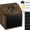 Wood Suggestion Box with Lock - 6 Chalkboard, 100 Suggestion Cards, Tip Jar, Wall Mountable Donation Box, 8x7x6Inches
