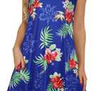 elescat Summer Dresses for Women Casual Beach Sleeveless Sundress Scoop Neck Swing Tank Dress with Pocket(Royal Blue Flower, M)