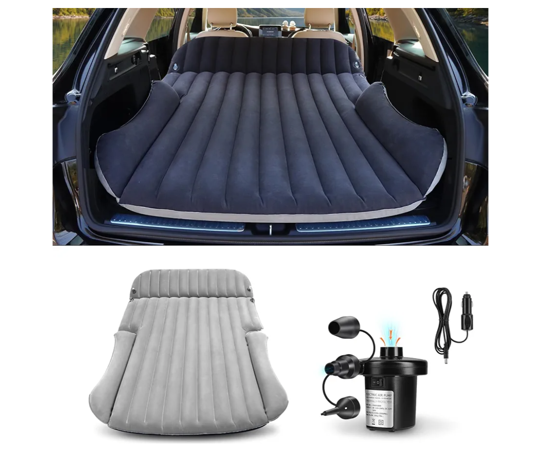 SUV Air Mattress with Double-Sided-Thick Flocked,Car Mattress with Pump & Pillow,Leakproof Durable Car Air Mattress,Car Bed for Auto Camping,Road Trip，Double-Sided Flocking（Black+Grey）