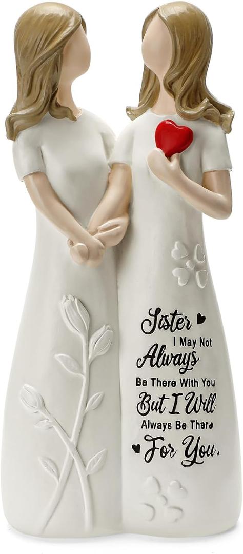 Sister Gift for Women Resin Sister Figurines for Women Bestie Friendship Christmas & Birthday Gift (White)
