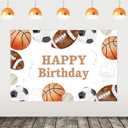Sports Ball Birthday Decorations Backdrop 5  3 Ft, Happy Birthday Football Basketball Baseball Soccer Backdrop Banner Kids Sports Theme Birthday Party Background Wall Props Supplies (Multicolored)