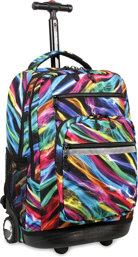 J World New York Sundance Rolling Backpack Girl Boy Roller Bookbag, Quantum, 20 Inch (Multicolor)