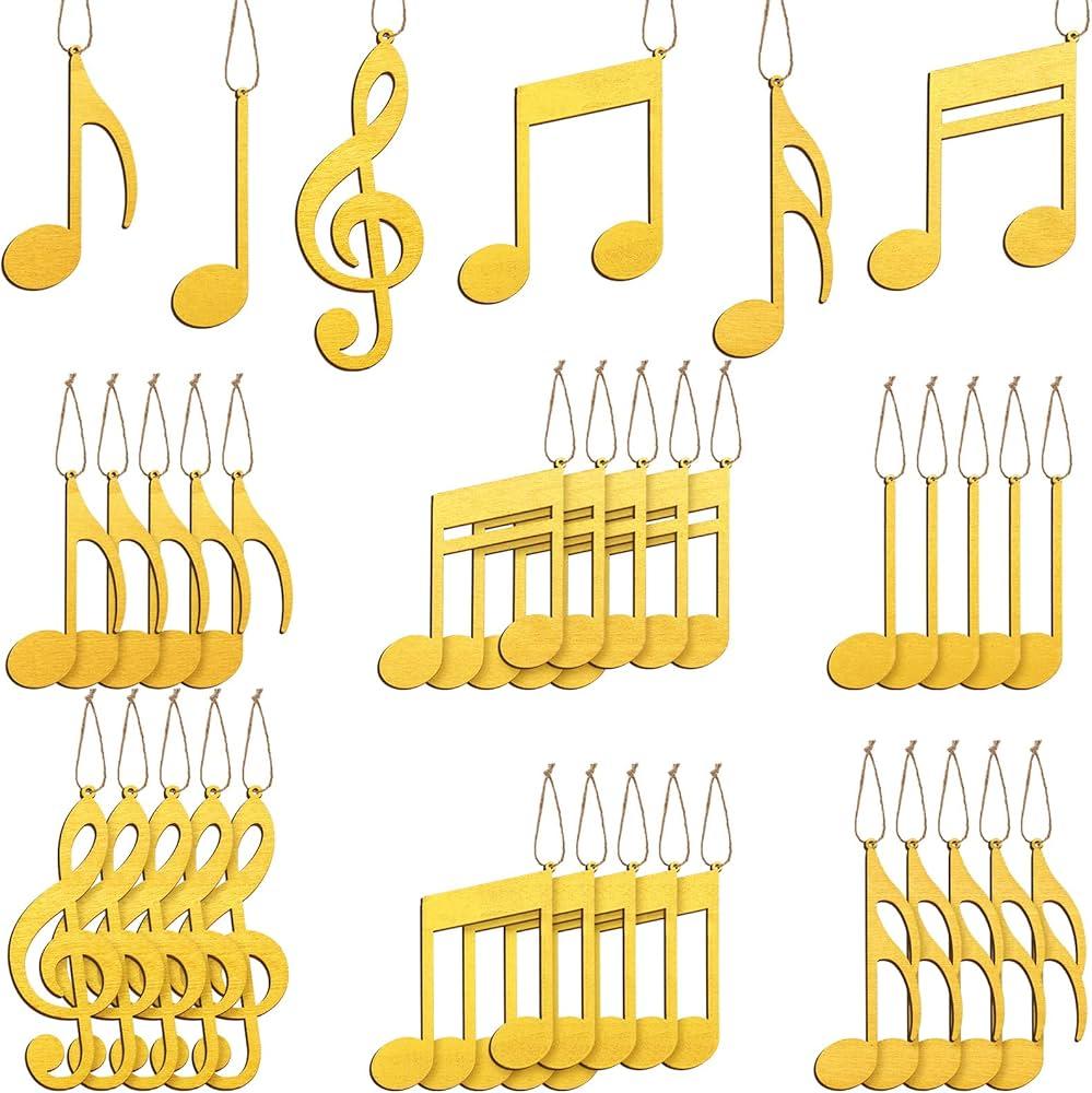 Jetec 36 Pcs Christmas Music Note Ornaments for Tree Treble Clef Wooden Christmas Vintage Musical Notes Decorative Hanging Music Ornament for Xmas Tree Decor(Gold)