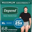 Depend Fresh Protection Adult Incontinence Underwear for Men, Disposable, Maximum, Extra-Large, Grey, 68 Count (2 Packs of 34)