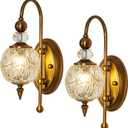 Vintage Gold Wall Sconce Set of Two Mid Century Brushed Brass with Glass Globe Shade Vanity Light Indoor G9 Bulb Wall Light for Bathroom Farmhouse Bedroom Living Room Hallway (2 pack)