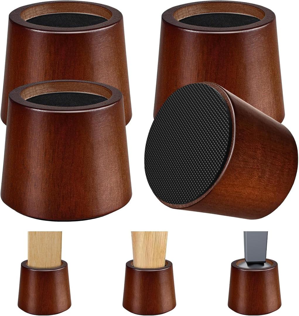 KOIKEY Wooden Furniture Bed Risers - 3 Inch Circle Heavy Duty Furniture Height Extenders Lifts for Sofa Couch Desk Chair Table Base Raising Space, Convenient Store and Cleaning, Pack of 4