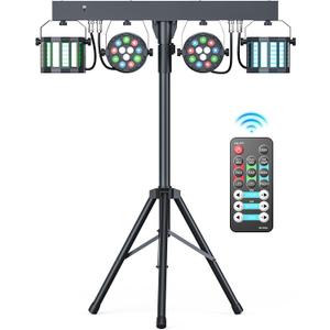 5 in 1 DJ Lights with Stand Combination Party Light Dj Disco Lights Stage Lighting for Parties 3/6/15CH with Sound Activated,DMX,Remote Control Strobe LED Par Light for Weddings Birthday KTV-1PC