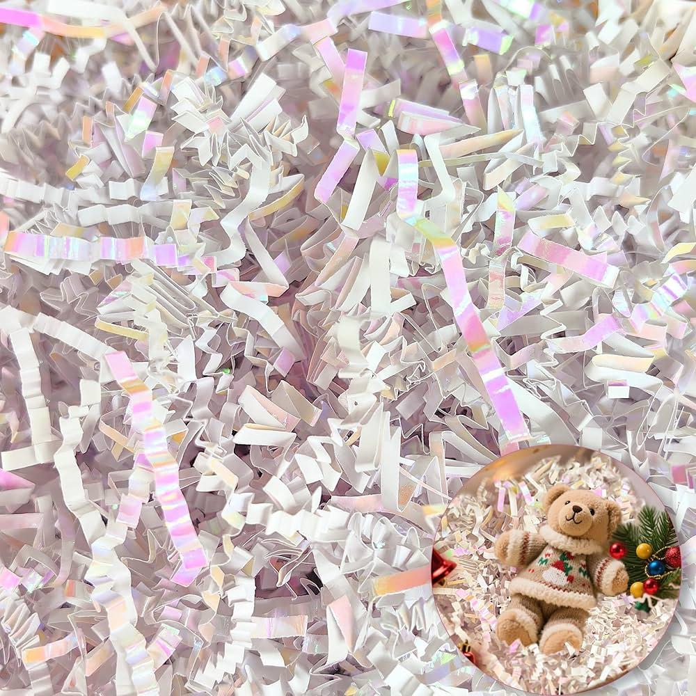 Mauproy 5oz Diamond White Crinkle Cut Paper Shred Filler, Gift Boxes Baskets Bags Filling Grass Confetti Stuffing for Bridesmaid Engagement Birthday Wedding Mother's Day