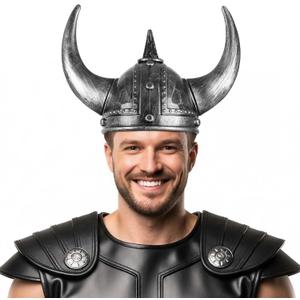 Farochy Viking Helmet with Horns for Adult, Medieval Viking Costume Viking Accessories Plastic Viking Hat Halloween Cosplay (Silver)