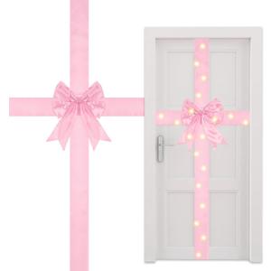 Spiareal Christmas Cabinet Door Ribbon Bow with LED Light Large Glowing Ribbon Christmas Wreath Bow Xmas Tree Festival Wrapping Decorations for Home Xmas Tree(Pink,15.75 x 12.99,Normal)
