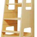 WOOD CITY Kitchen Step Stool for Kids and Toddlers with Safety Rail, Adjustable Height Step Stool Helper Standing Tower Learning Stool for Bathroom & Kitchen Counter (Natural)