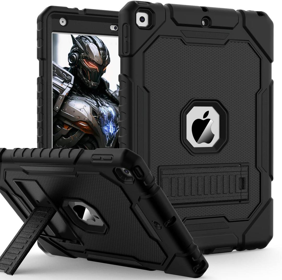 Case for iPad 9th/8th/7th Generation 2021/2020/2019(10.2 inch), Heavy Duty Military Grade Shockproof Rugged Protective 10.2" Cover with Built-in Stand for iPad 9 8 7 Gen (Black)