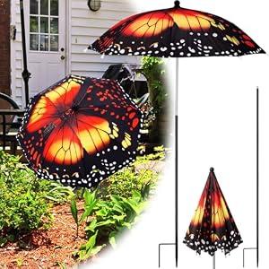 Sunnymove 1 Pack Plant Umbrellas for Outdoor Plants, Large Garden Plant Umbrella Shade Upgraded Adjustable Angle Height for Potted Plants Garden Beds (Butterfly, Black, Orange)