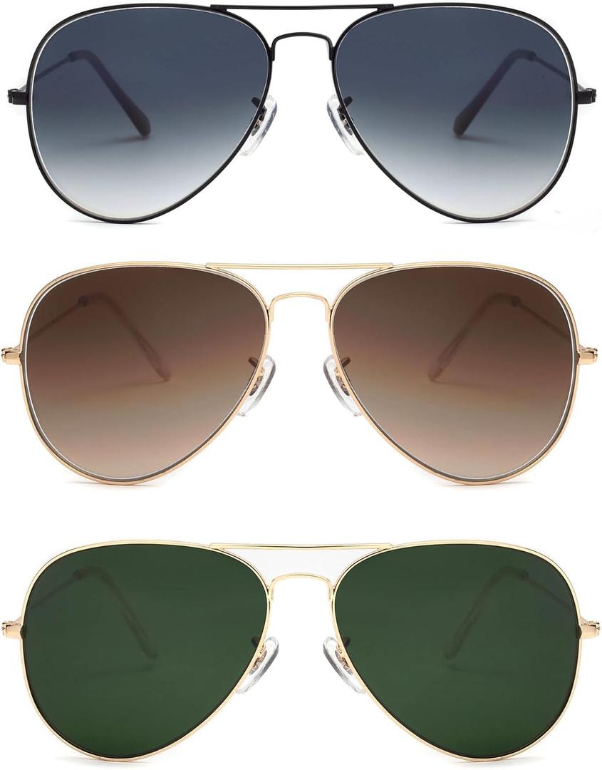 JIMMY SUNSHINE 2 Pack Classic Aviator Sunglasses for Men Women - Driving Eyewear with Real Glass Lens for UV Blocking