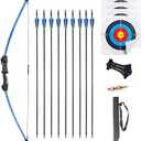 45" Youth Bow and Arrows Set for Kids 8-12 Teens Recurve Archery Beginner Gift Longbow Kit, Outdoor Hunting Play Gift Toys, 9 Arrows, 4 Target Face for Backyard Game Age 12-14 14-16 (Blue)