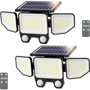 Onforu Solar Lights Outdoor, 3000LM 180 LED Motion Sensor Flood Lights with Remote Control, 3 Modes, IP65 Waterproof Security Lights for Yard, Pathway, Garden, Pool, Garage, Pack of 2 
