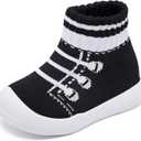 Engtoy Baby Shoes & Socks - Non-Slip Breathable Slippers with Soft Rubber Sole - Baby Boys & Girls Slip On Sneakers (12-15 Months Infant, Black Laces)