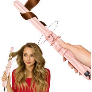 HC Honey Coco Rotating Curling Iron - 1-Inch/25MM Professional Hair Curler with LED Display, Fast-Heating Curling Wand for Long & Short Hair, Perfect Hair Waver Styling Tool (Pink)