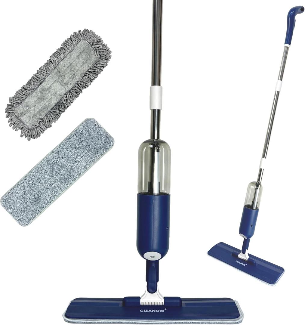 Spray n Shine mop - 2 x Wet & Dry Washable Microfiber Pads - 330 ml Refillable Bottle - Floor Mop with Spray Function for Wood Tiles Laminate Ceramic Floor (Blue)