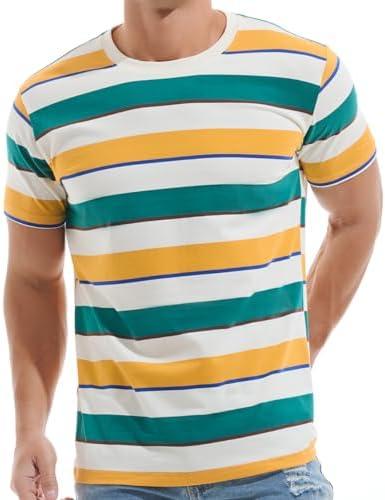 VEIISAR Men's Crewneck Striped T-Shirt Soft Elastic Cotton Tees XXXL