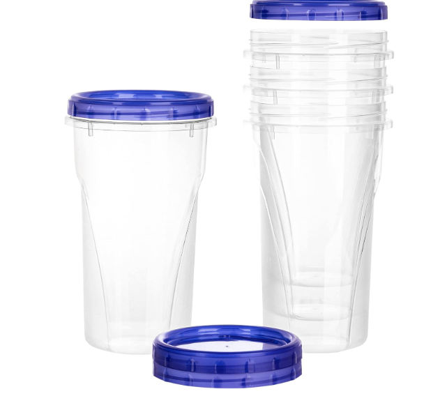 PLASTICPRO [48 oz 4 Pack] Twist Top Deli Containers Clear bottom With blue Top Twist on Lids Reusable, Stackable, Food Storage Freezer Container Pack of 4