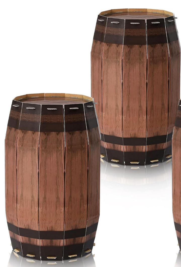 2 Pcs Western Cowboy Party Decoration Wine Barrel Decor Barriles De Madera para Decoración Cardboard Wine Barrel Whiskey for Home Bar Cowboy Wild West Party Farmhouse Decoration (15.75 x 9.84 Inches)