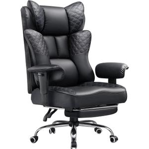 GTPLAYER Big and Tall Office Chair Wide Ergonomic Gaming Chair with Deluxe Embossing Designed Leather with Foot Rest,150Reclining Adjustable Soft Armrests Pocket Spring Back Support and Pillow, Oversized