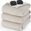 Bedsure Electric Queen Size Blanket - Soft Ribbed Flannel Heated Blanket with Dual Control, 10 Heat & 10 Time Settings, 8 Hr Auto Shut Off (84x90 Inches, Cream)