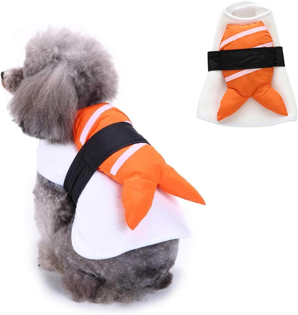 Sushi Dog Halloween Costume Fish Food Pet Costume, Cat Puppy Costumes for Small Medium Dogs Pet Apparel, Funny Dog Outfits Cosplay Clothes for Halloween Party Christmas Photo Props